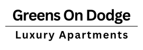 A logo for Greens On Dodge Luxury Apartments.